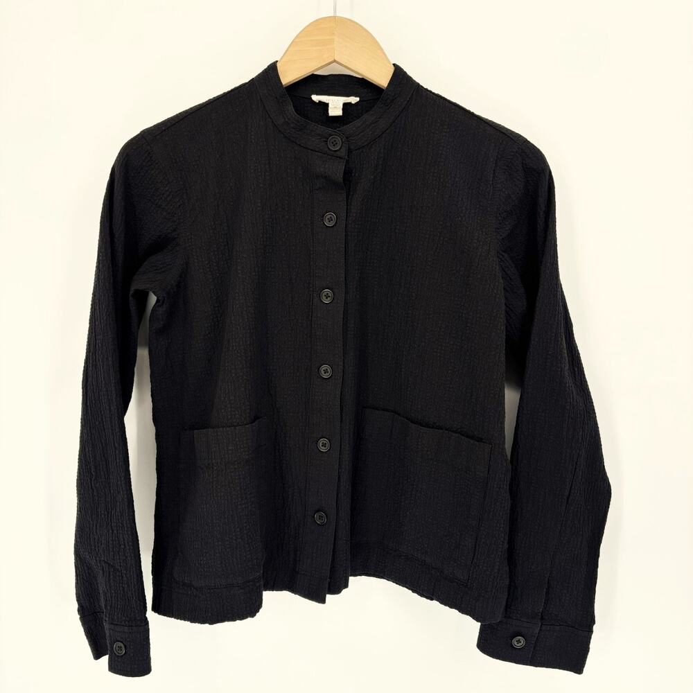 Eileen Fisher Organic Cotton Pucker Shirt Jacket XXS Mandarin Collar Lagenlook - Picture 4 of 8